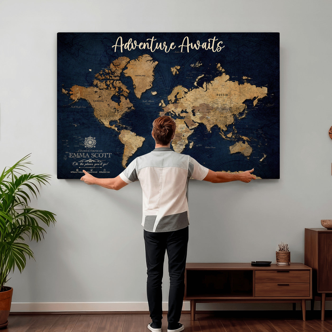 44399597-MGV-CV-36X24 - Custom Push Pin World Map Canvas Print – Personalized Travel Map Wall Art