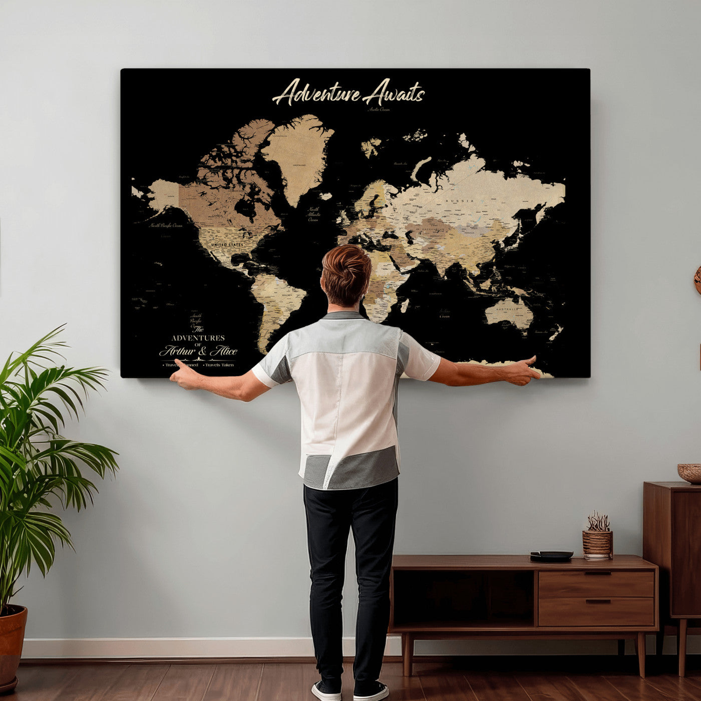88415067-MGV-CV-36X24 - Custom Push Pin World Map Canvas Print – Personalized Travel Map Wall Art