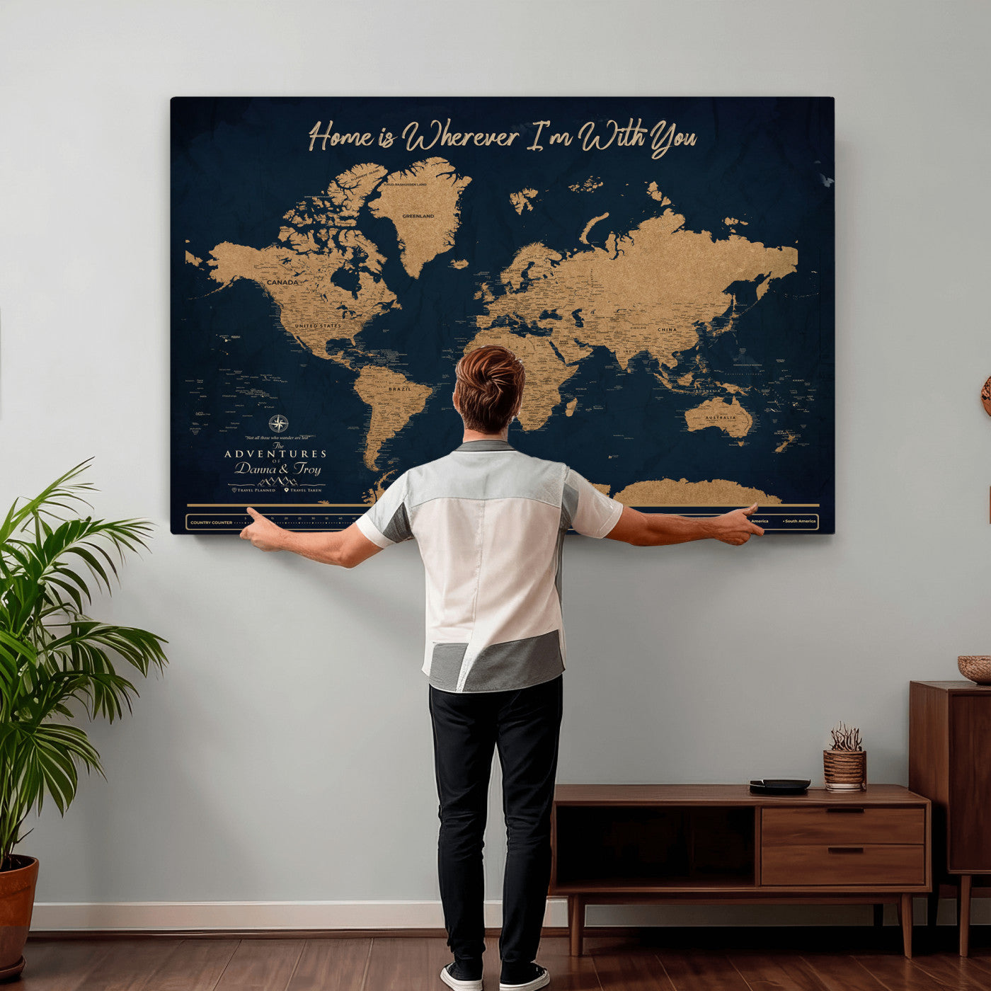 45598170-MGV-CV-36X24 - Custom Push Pin World Map Canvas Print – Personalized Travel Map Wall Art