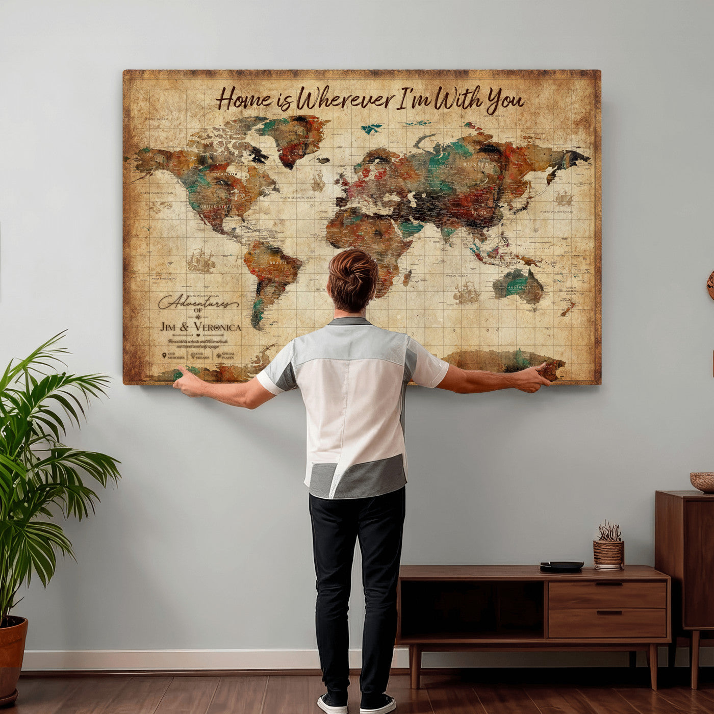 48389322-MGV-CV-36X24 - Custom Push Pin World Map Canvas Print – Personalized Travel Map Wall Art