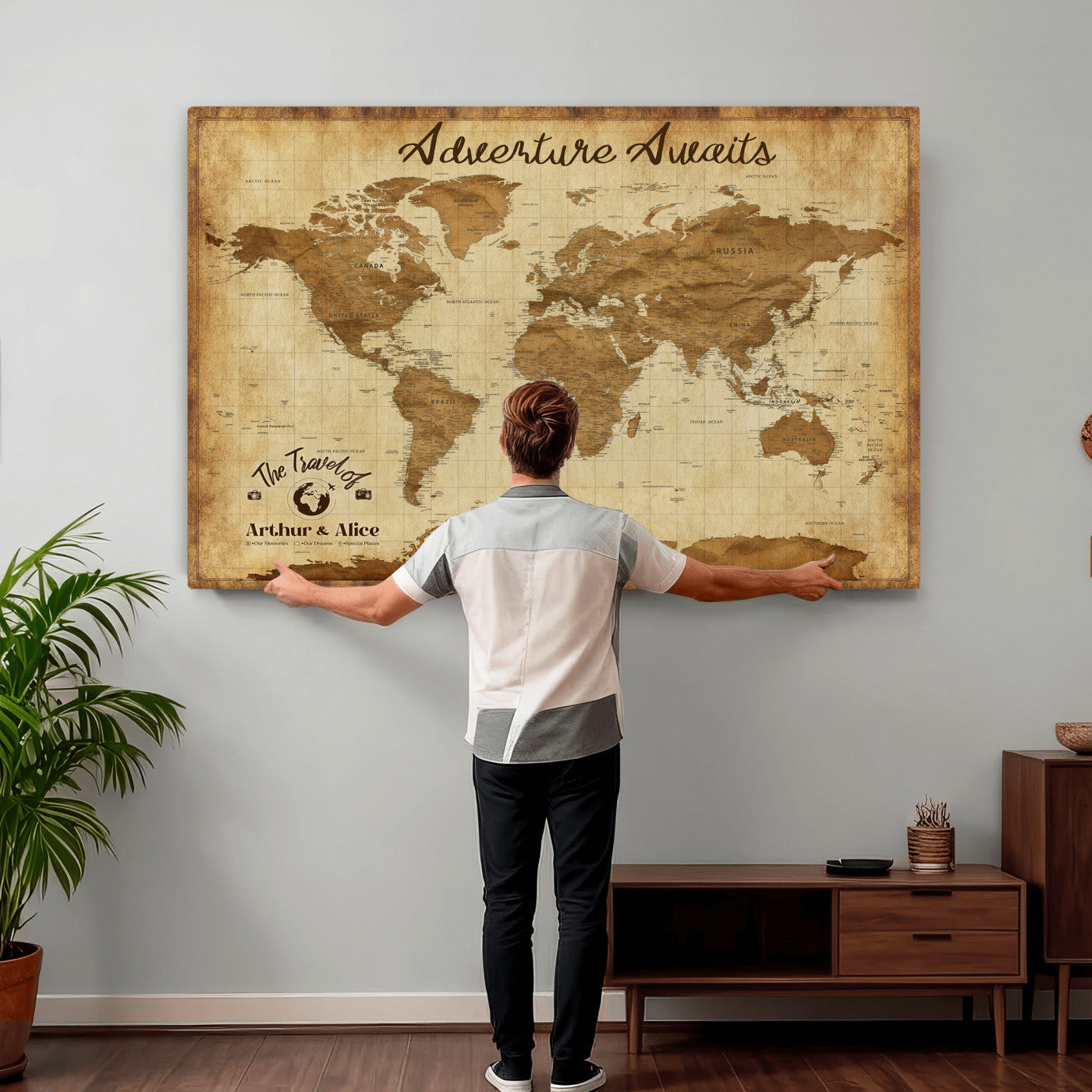 43427501-MGV-CV-36X24 - Custom Push Pin World Map Canvas Print – Personalized Travel Map Wall Art