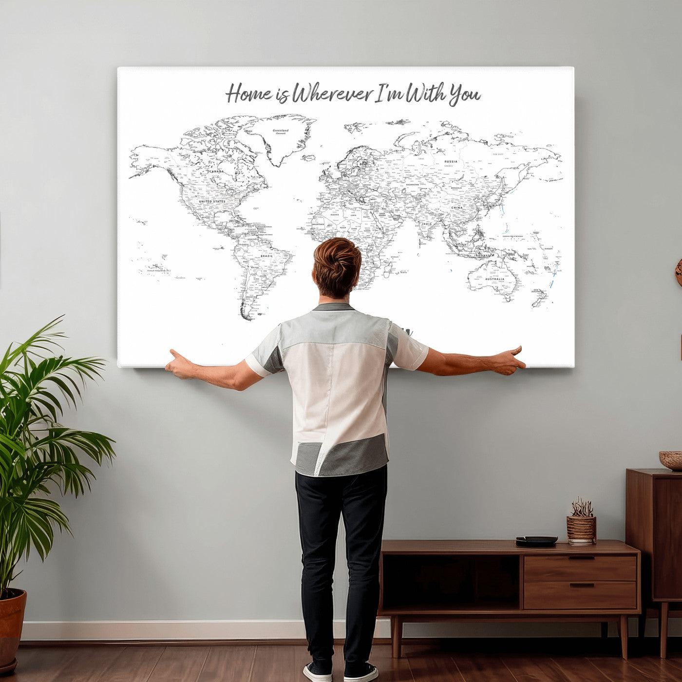 84721465-MGV-CV-36X24 - Custom Push Pin World Map Canvas Print – Personalized Travel Map Wall Art