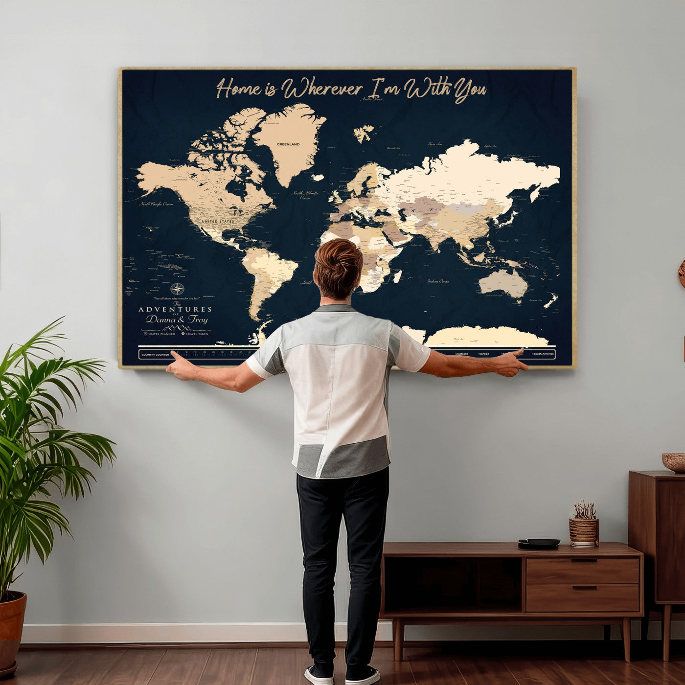 29990805-MGV-CV-36X24 - Custom Push Pin World Map Canvas Print – Personalized Travel Map Wall Art