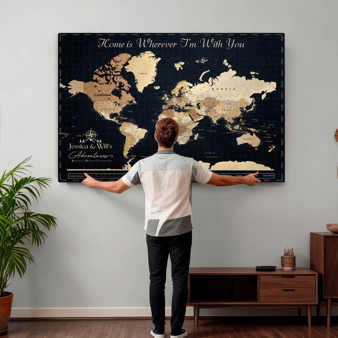 83786806-MGV-CV-36X24 - Custom Push Pin World Map Canvas Print – Personalized Travel Map Wall Art