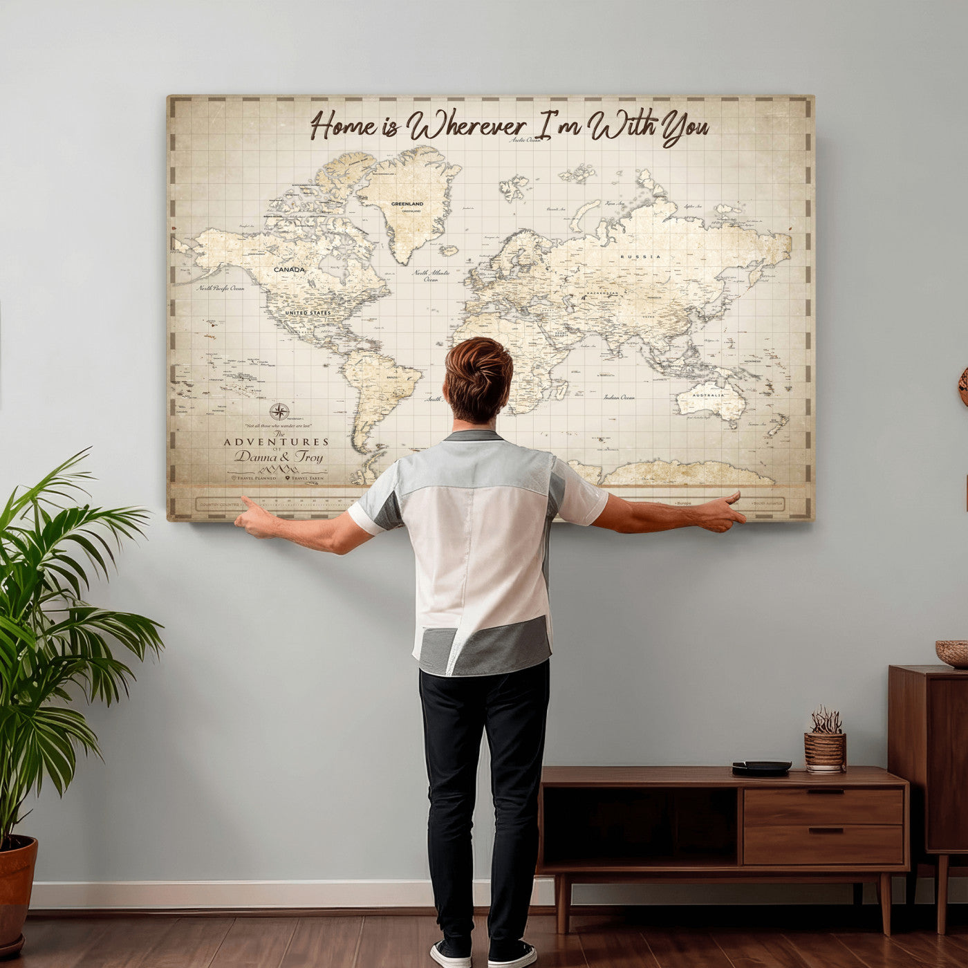 40086720-MGV-CV-36X24 - Custom Push Pin World Map Canvas Print – Personalized Travel Map Wall Art