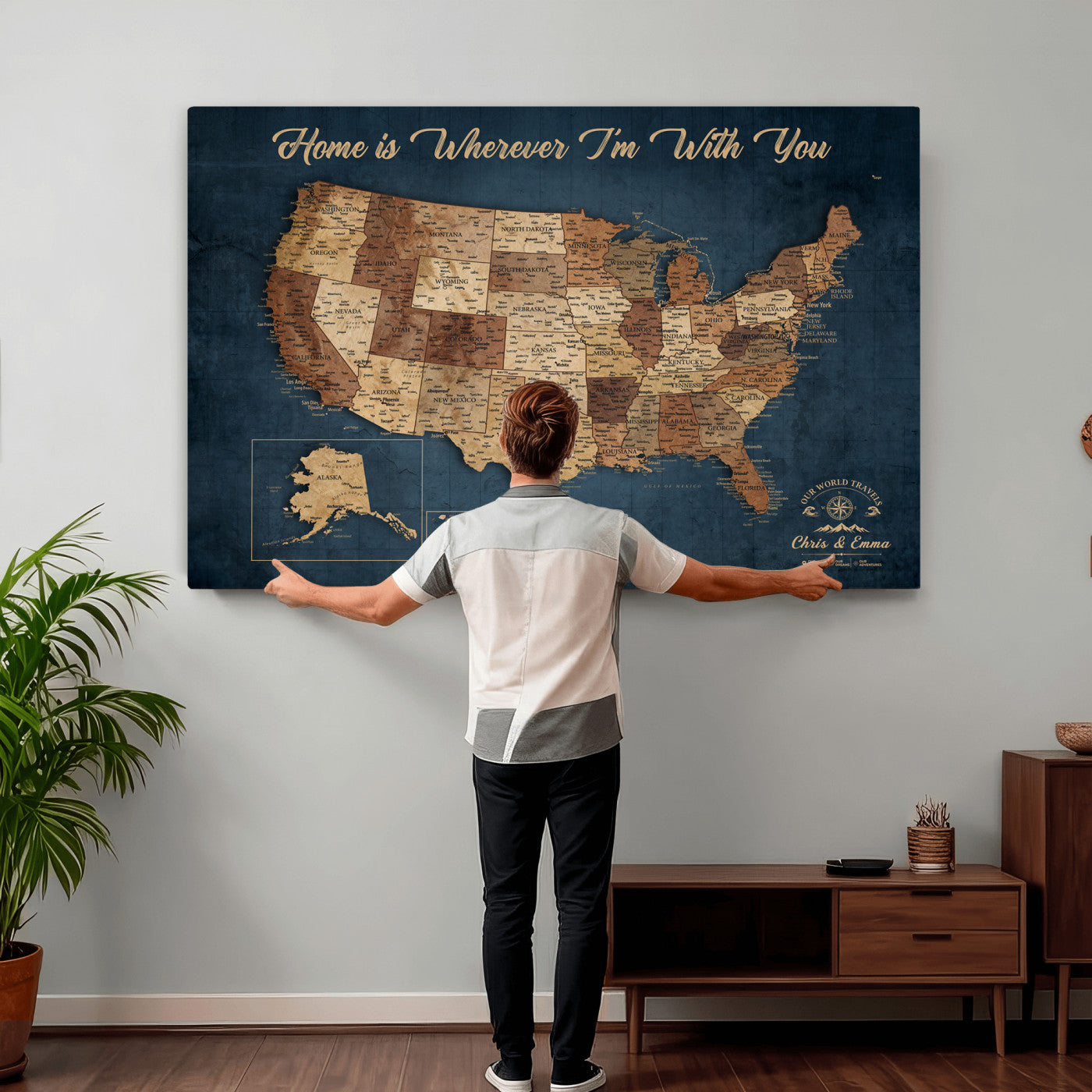 87620242N-MGV-CV-36X24 - Personalized USA Push Pin Travel Map Wall Art Canvas Print | Custom United States Map, Push Pin Map - USA Bucket List Map