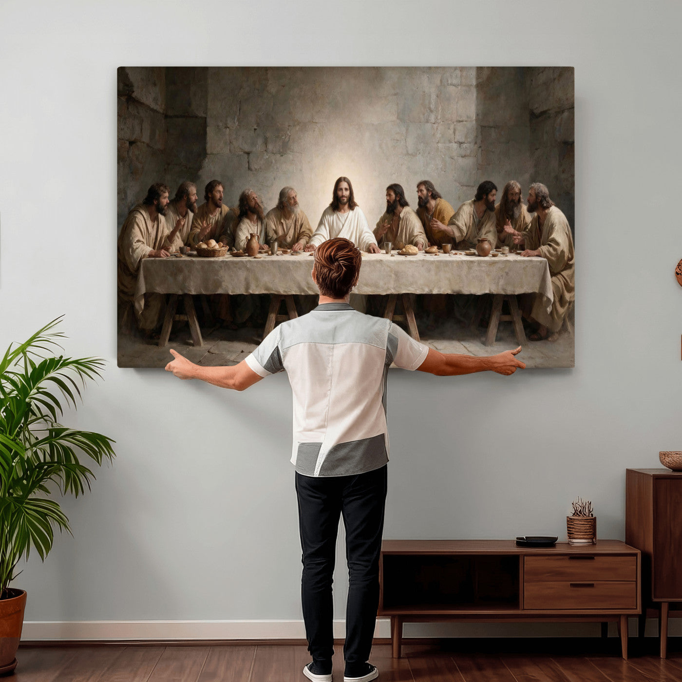 69633087-MGV-CV-36X24 - The Last Supper of Jesus Christ Wall Art Canvas Print - Classical Christian Faith Home Decor