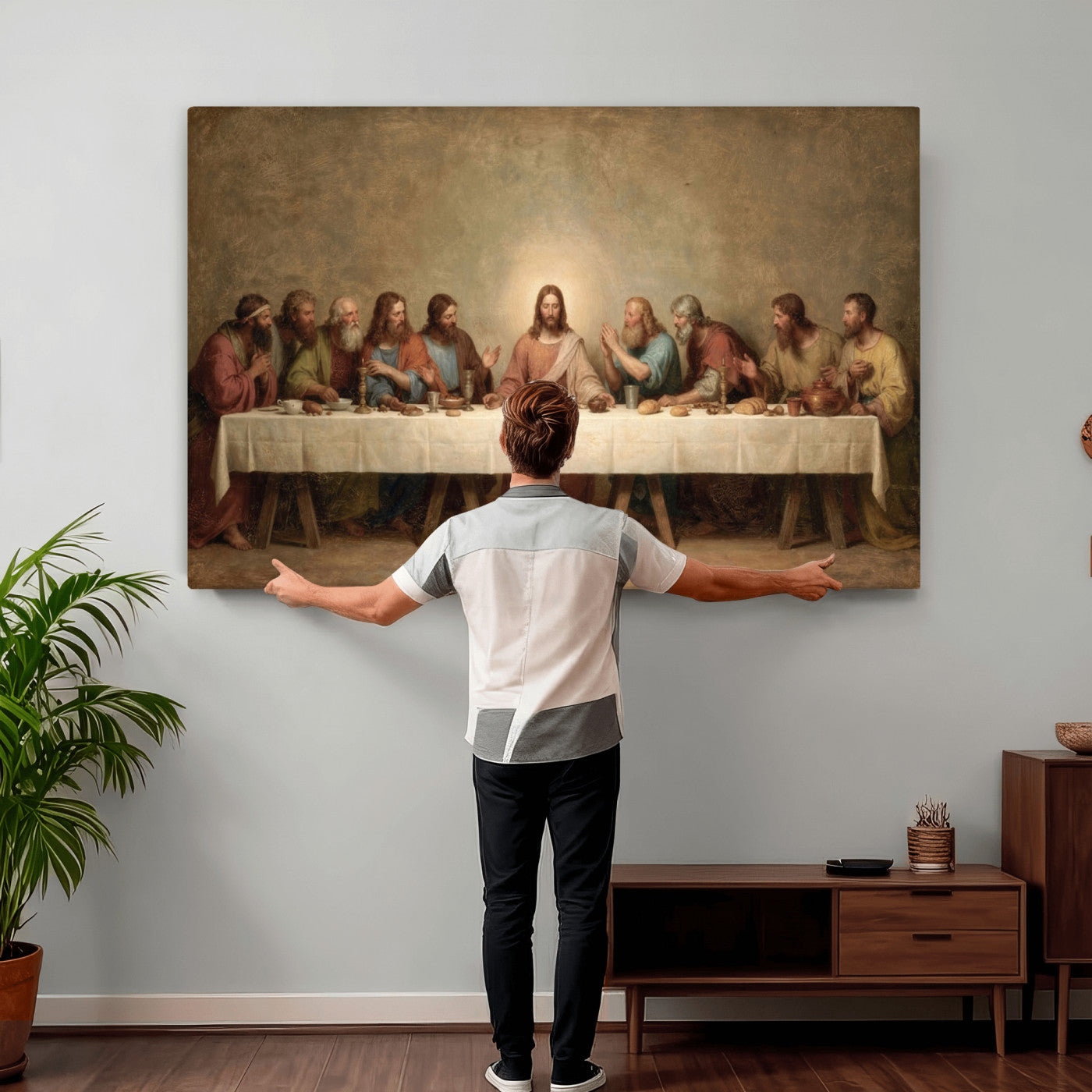 50761248-MGV-CV-36X24 - The Last Supper of Jesus Christ Wall Art Canvas Print - Classical Christian Faith Home Decor