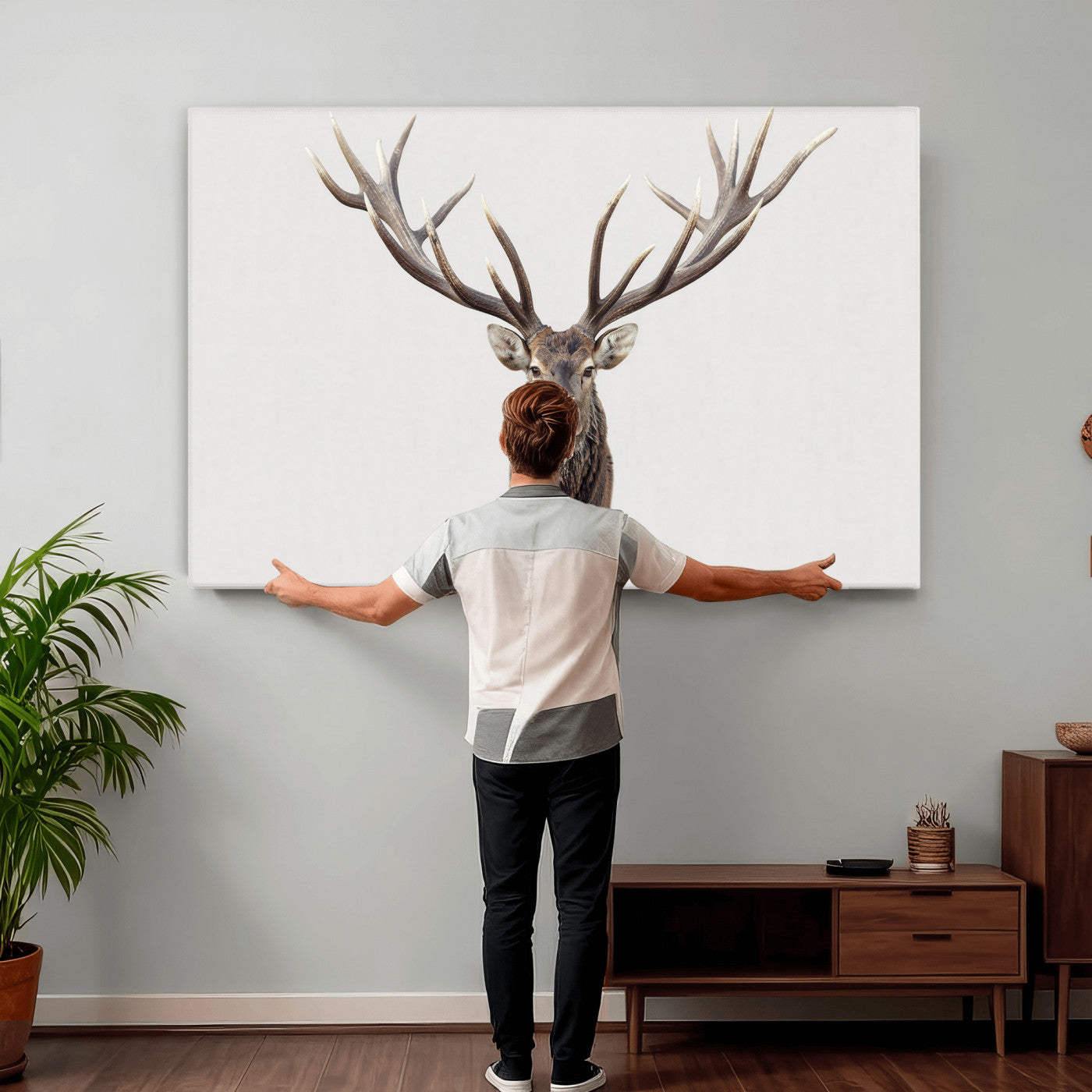 840173GY-MGV-CV-36X24 - Majestic Red Deer Canvas Wall Art – Stag Antlers Horns Print, Wildlife Hunting Poster, Rustic Cabin Lodge Decor