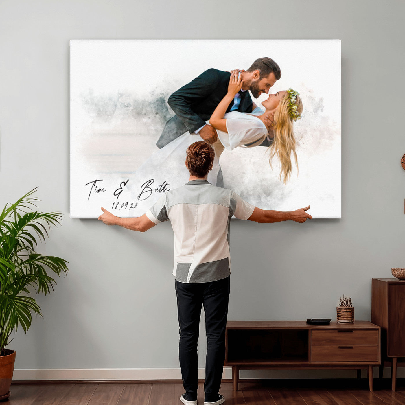 39726003-MGV-CV-36X24 - Watercolor Couple Portrait from Photo, Custom Wedding Anniversary Gift for Wife Husband Parents, Engagement Gift for Friend