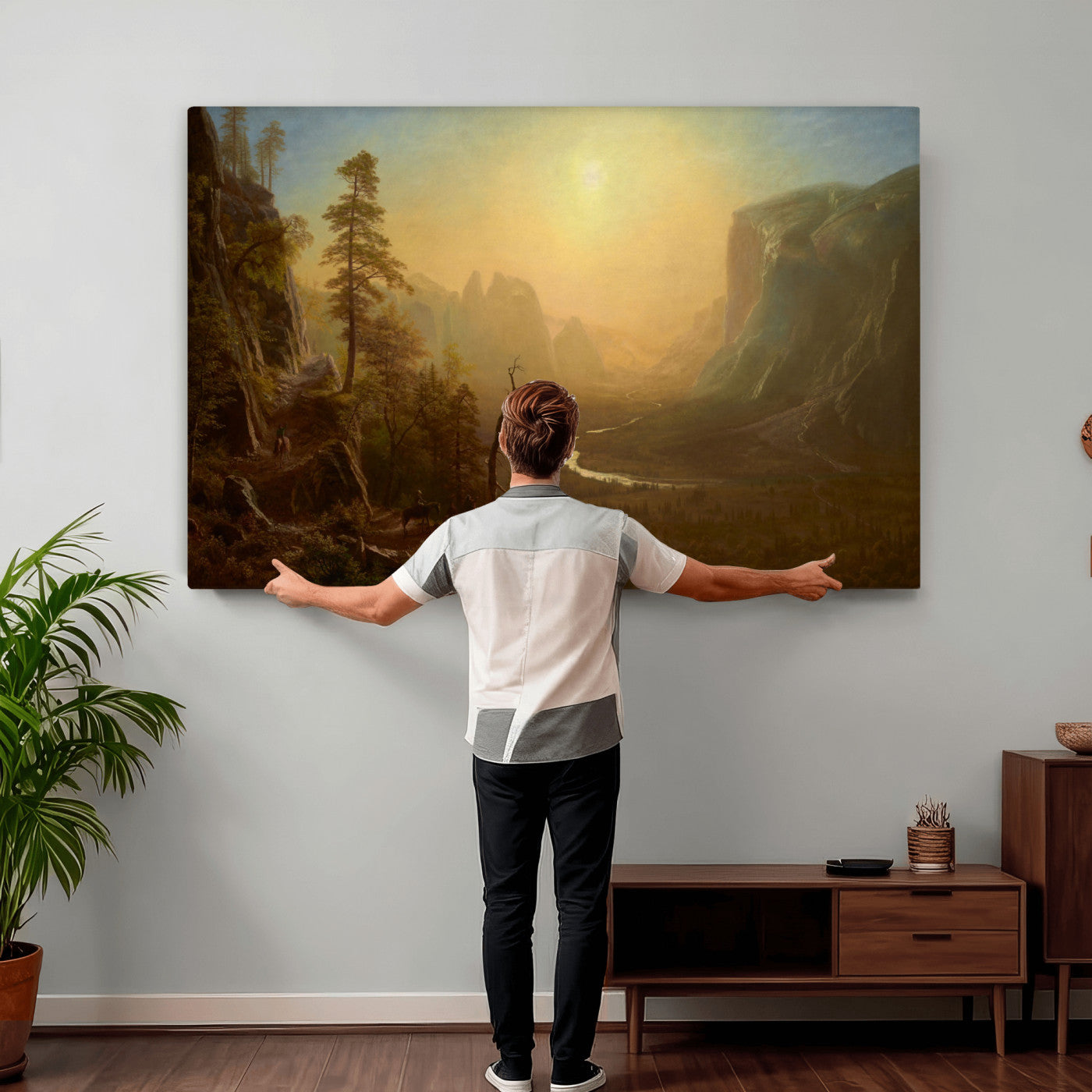 32350988-MGV-CV-36X24 - Albert Bierstadt Among the Sierra Nevada California Yosemite Wall Art Canvas Print, Classic Fine Art Painting Print