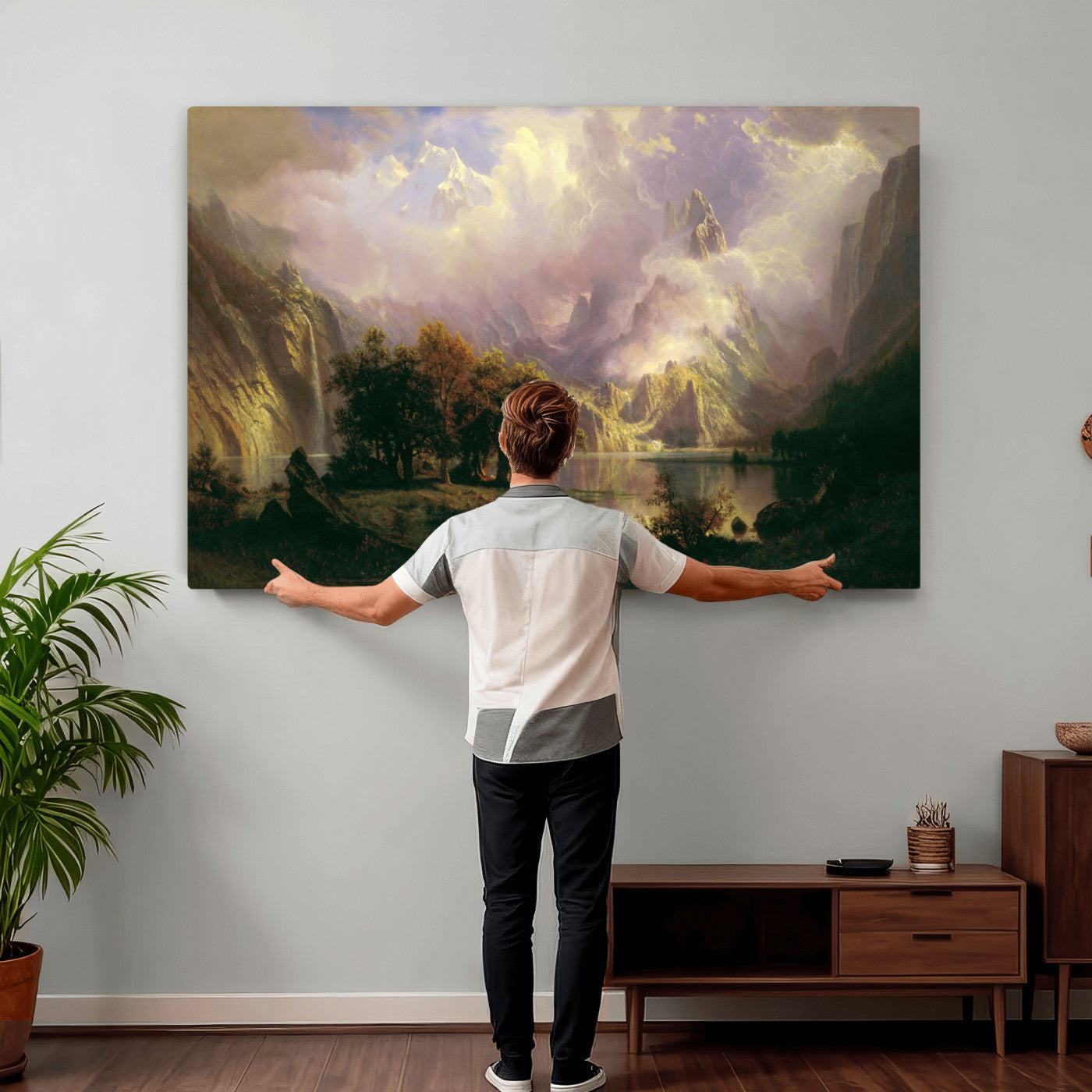 49189463-MGV-CV-36X24 - Albert Bierstadt Rocky Mountain Landscape Wall Art Canvas Print, Classic Fine Art Painting Print