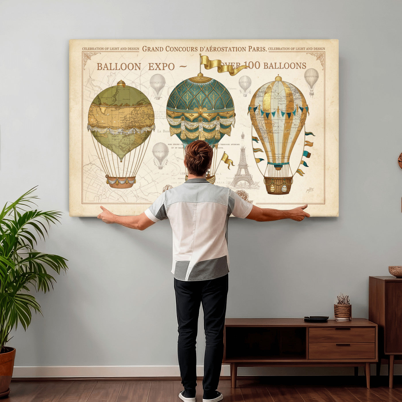 31530449-MGV-CV-36X24 - Kimberly Allen Paris Balloon Expo Wall Art Canvas Print, Vintage 1889 French Hot Air Balloon Poster