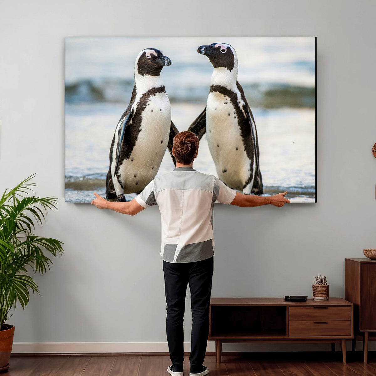 64870405-MGV-TP-30X20 - African Penguins Boulders Beach Wall Art Canvas Print, Cute Penguin Couple Photo Print