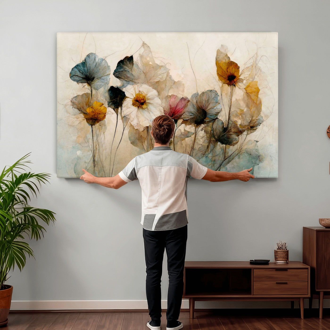 86802229-MGV-CV-36X24 - Vintage Dried Floral Meadow Wall Art Canvas Print, Translucent Watercolor Flowers Painting Print