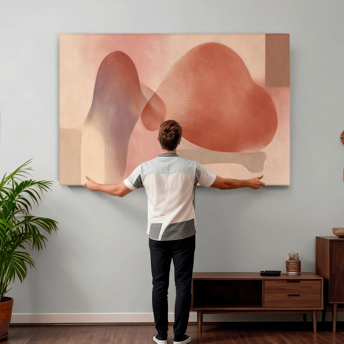 85110643-MGV-CV-36X24 - Vinna Begin Calin Biomorphic Abstract Wall Art Canvas Print, Terracotta Pink Organic Shapes Art Painting Print