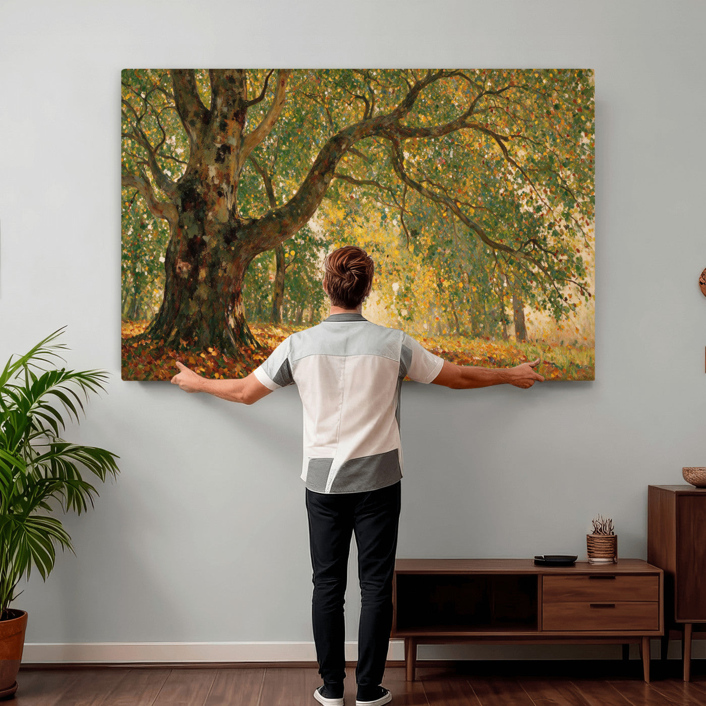 52555601-MGV-CV-36X24 - Claude Monet Style The Bodmer Oak Fontainebleau Forest Wall Art Canvas Print, Autumn Landscape Painting Print