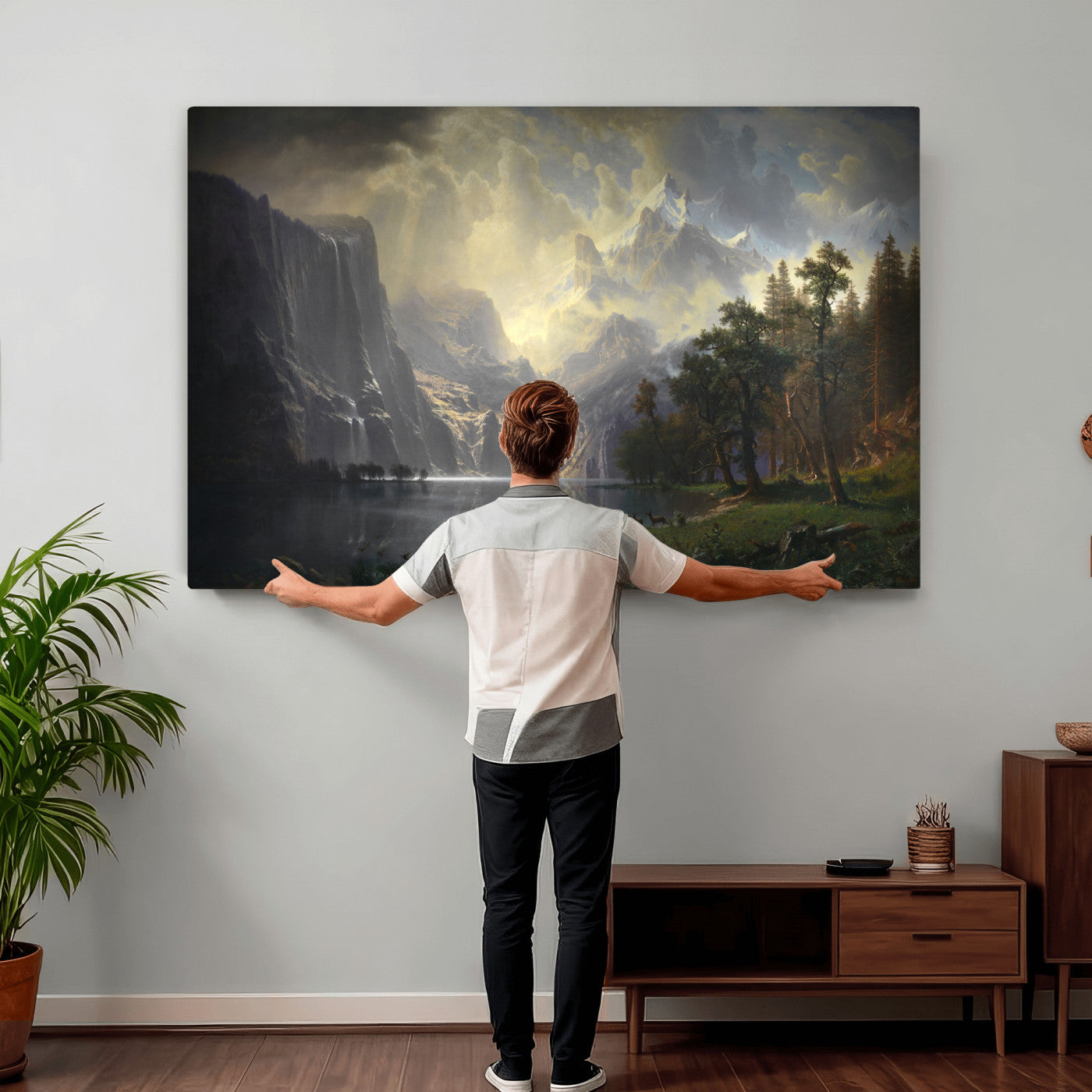 63266254-MGV-CV-36X24 - Albert Bierstadt Among the Sierra Nevada California Wall Art Canvas Print, Landscape Painting Print