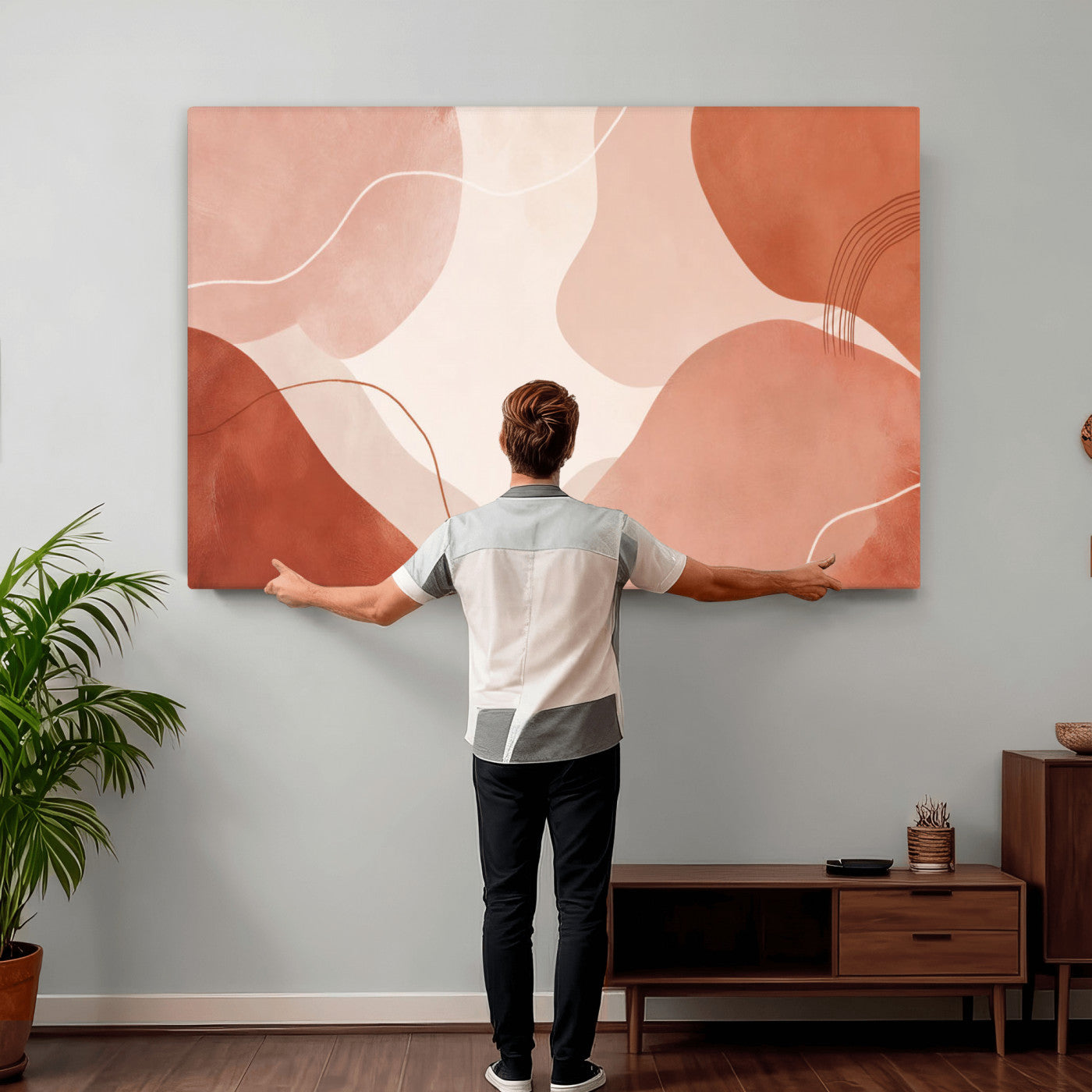 17685421-MGV-CV-36X24 - Abstract Boho Terracotta Wall Art Canvas Print, Mid Century Minimalist Painting Print