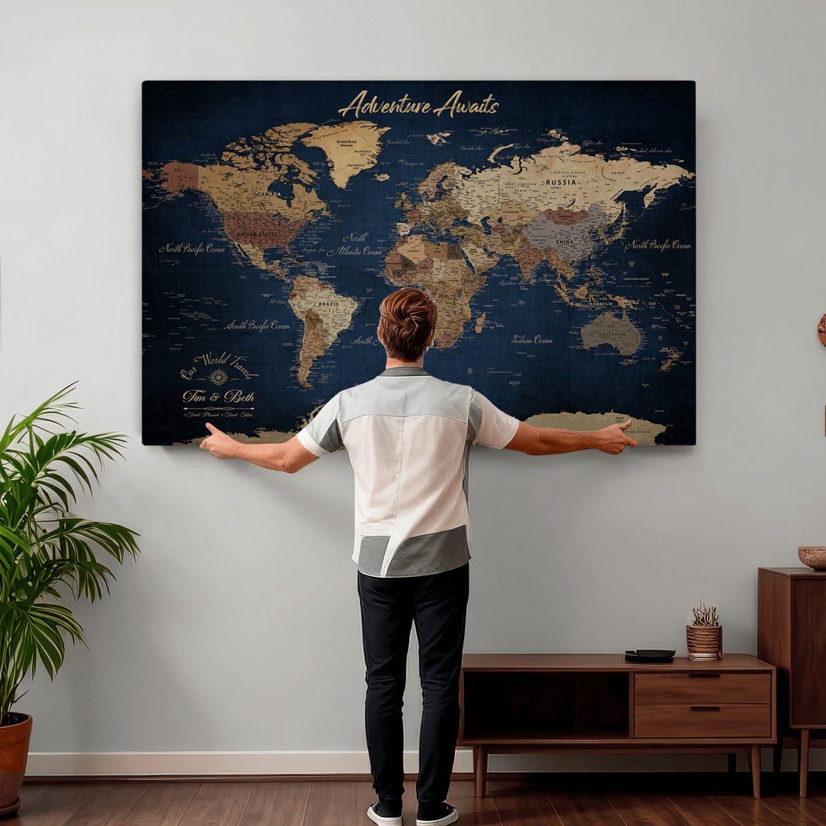 74477969-MGV-CV-36X24 - Custom Push Pin World Map Canvas | Personalized Travel Tracker | Wedding Anniversary Gift for Couples | Adventure Map Wall Art with Pins