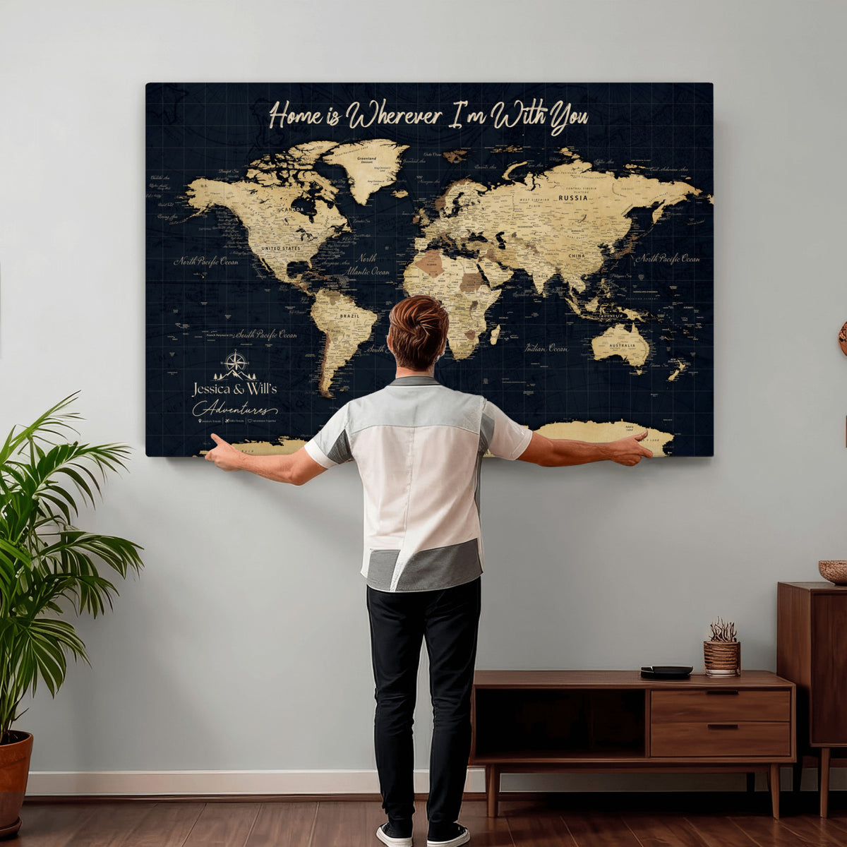 19542599-MGV-CV-36X24 - Custom Push Pin World Map Canvas | Personalized Travel Tracker | Wedding Anniversary Gift for Couples - Adventure Map Wall Art with Pins