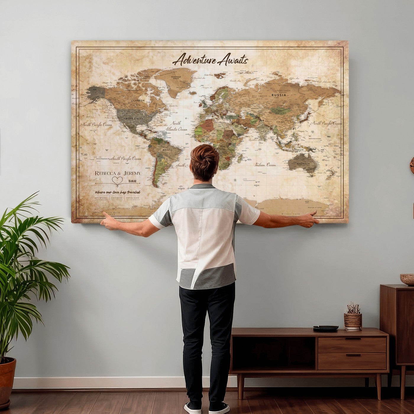1954256765-MGV-CV-36X24 - Custom Push Pin World Map Canvas PRINT | Personalized Travel Tracker | Wedding Anniversary Gift