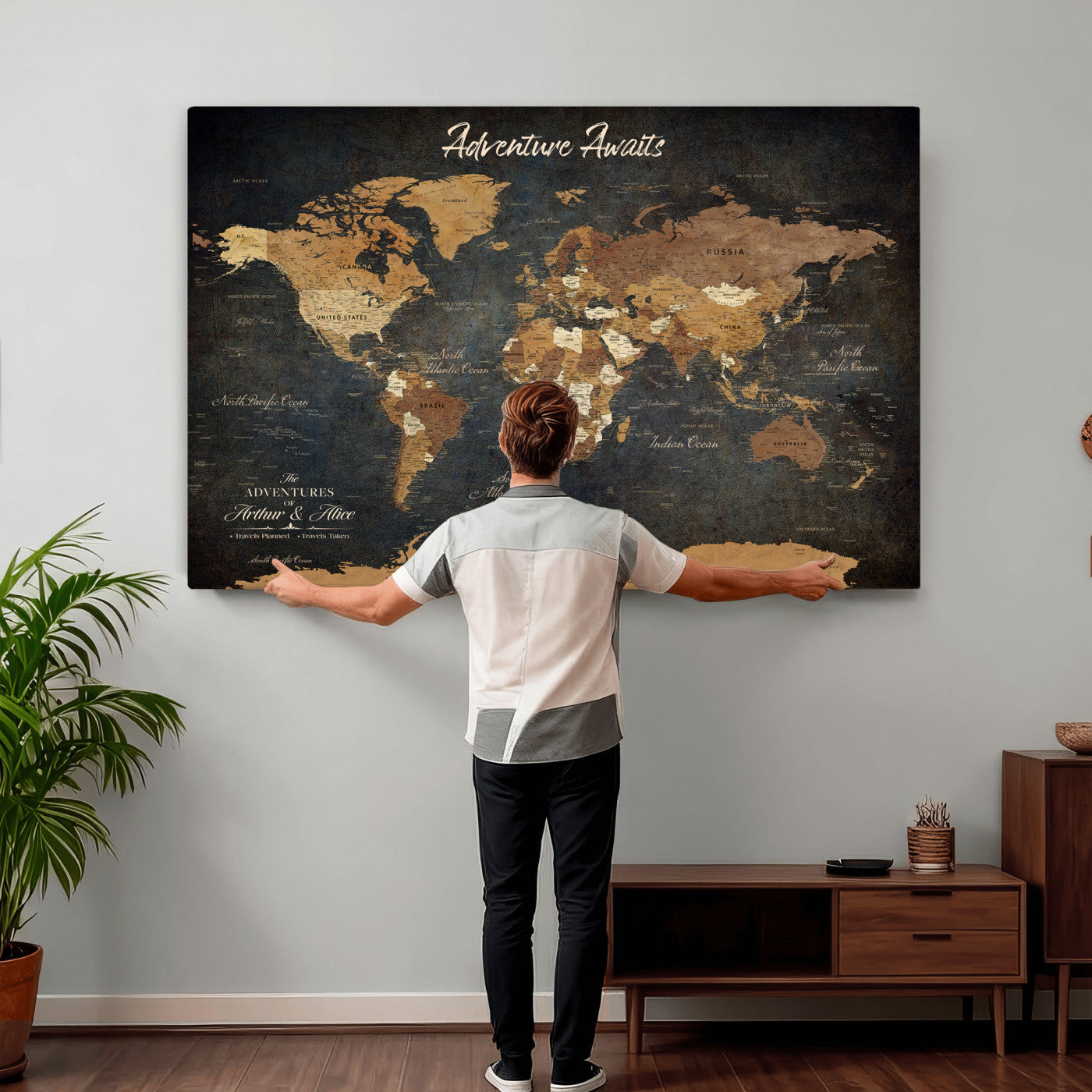 195425676576-MGV-CV-36X24 - Custom Push Pin World Map Canvas PRINT | Personalized Travel Tracker | Wedding Anniversary Gift