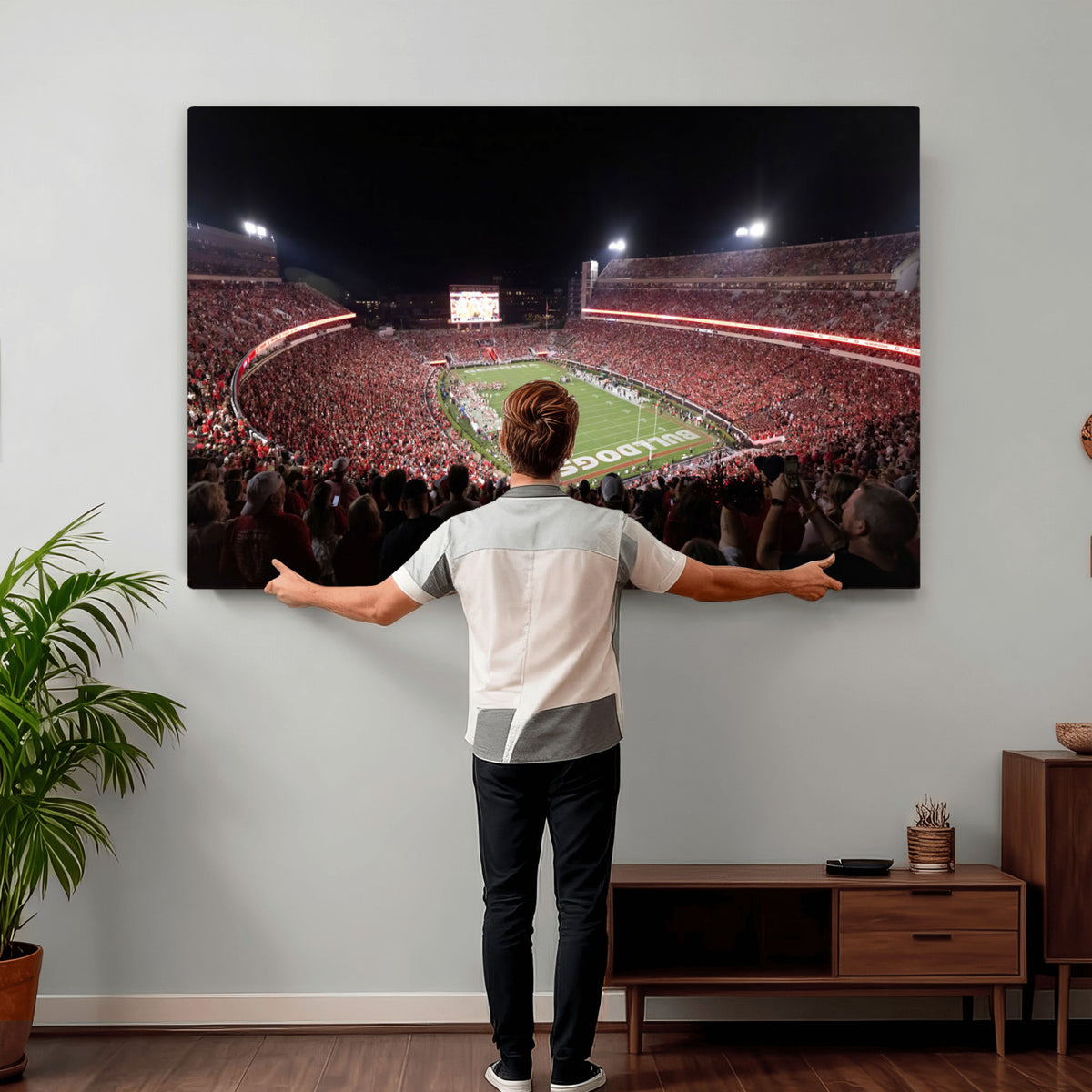50587166-_Poster-30x20 - Sanford Stadium Georgia Bulldogs Canvas Print 3 Piece Framed Wall Art Extra Large Floating Frame Sports Poster Made in USA