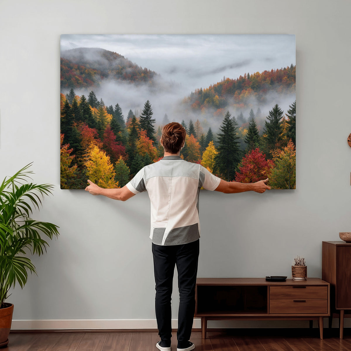47877083-_Poster-30x20 - Fall Forest Misty Mountain Canvas Print Smoky Mountain Landscape Wall Art Autumn Trees Nature Poster Printing