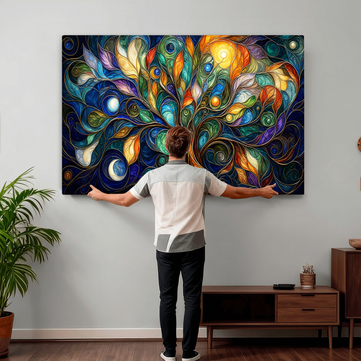 60127105-MGV-CV-36X24 - Psychedelic Tree Of Life Wall Art - Vibrant Swirl Cosmic Nature Decor