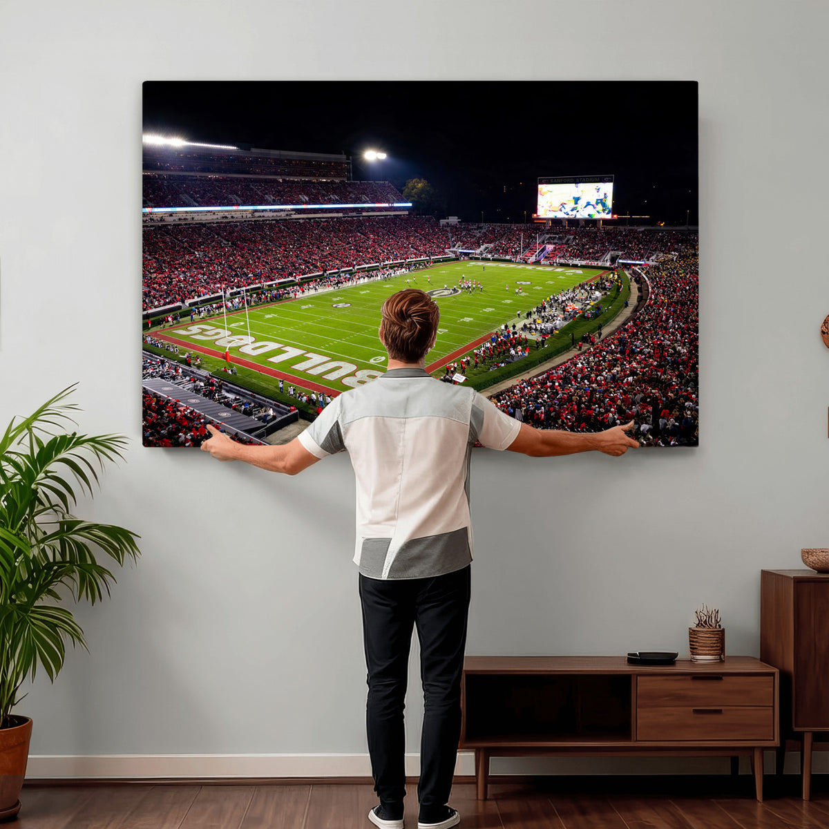12753057-MGV-TP-30X20 - Sanford Stadium Night Game Canvas Wall Art - Georgia Bulldogs Football Stadium Print