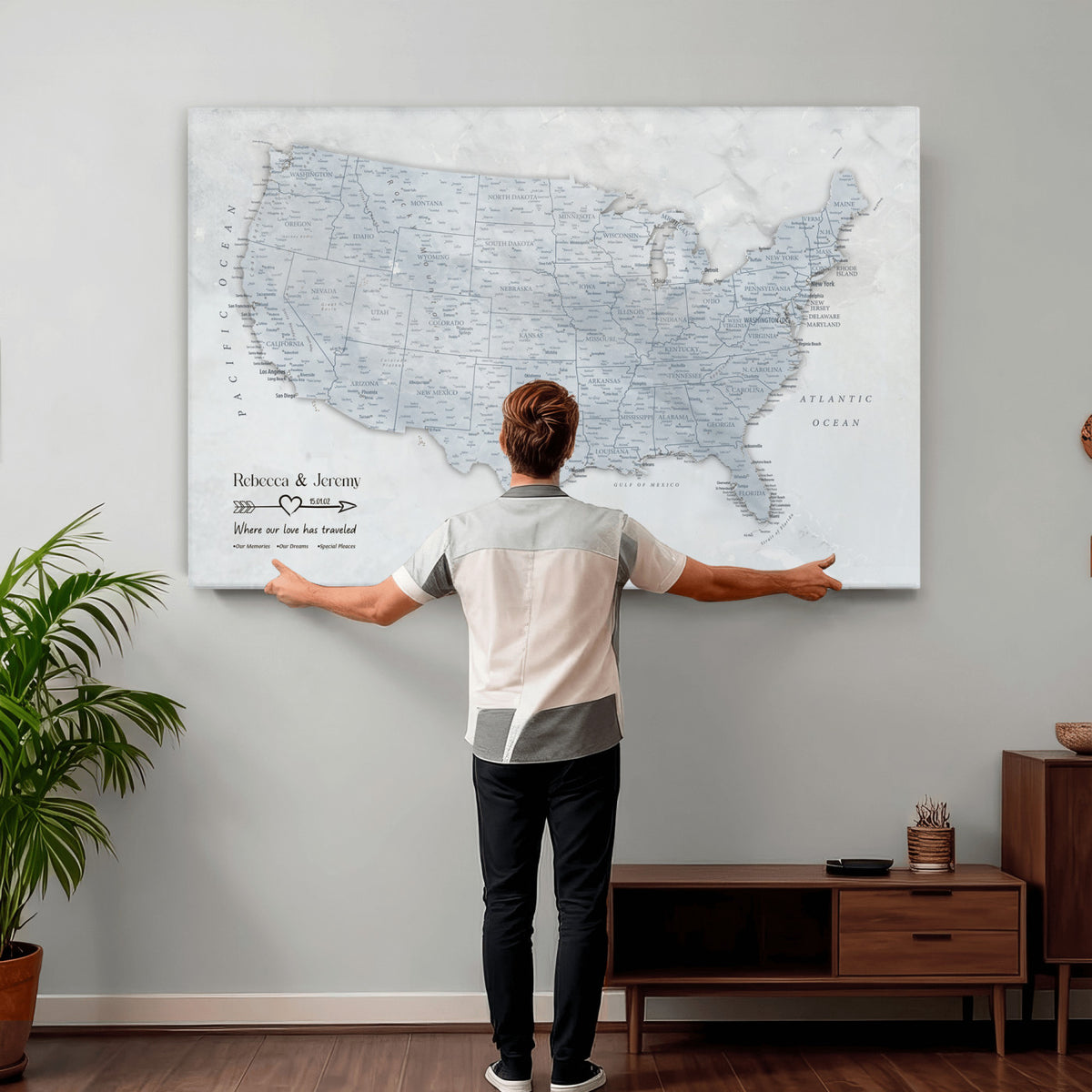 35973131-MGV-CV-36X24 - Custom USA Push Pin Travel Map Canvas Wall Art - Personalized Couples Gift Flat Digital Print