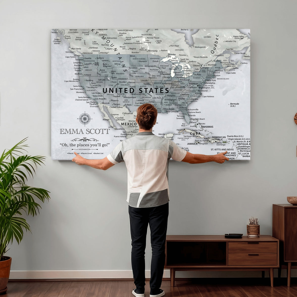 90686209D-MGV-CV-36X24 - Custom USA Push Pin Travel Map Canvas Wall Art - Personalized Couples Gift Flat Digital Print