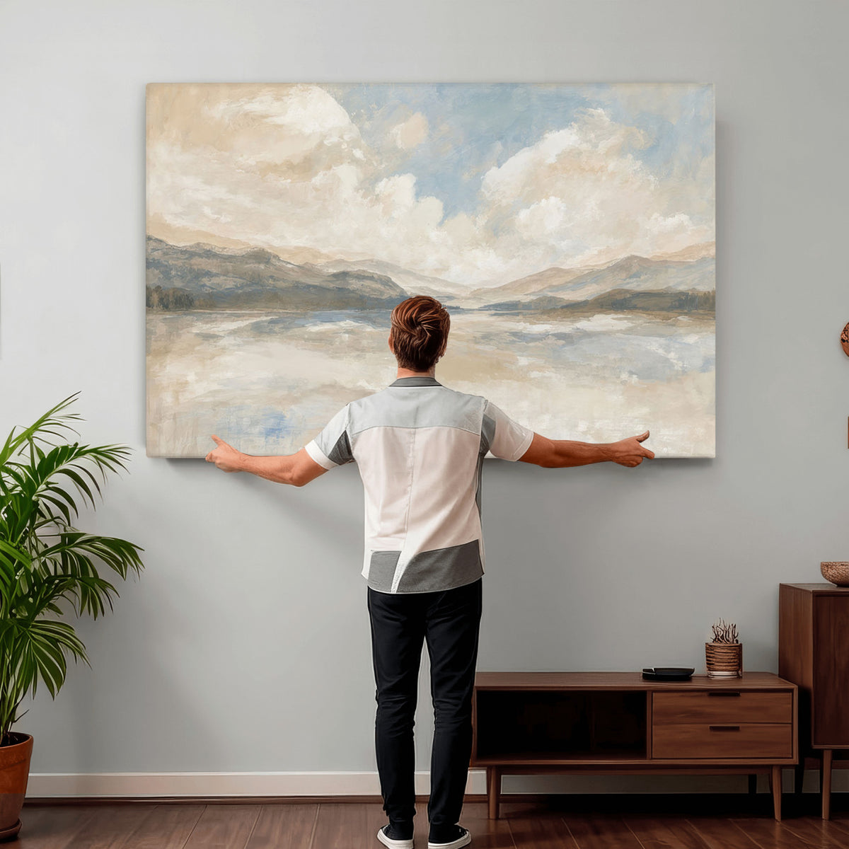 12998065-MGV-CV-36X24 - Serene Mountain and Lake Landscape Canvas Wall Art