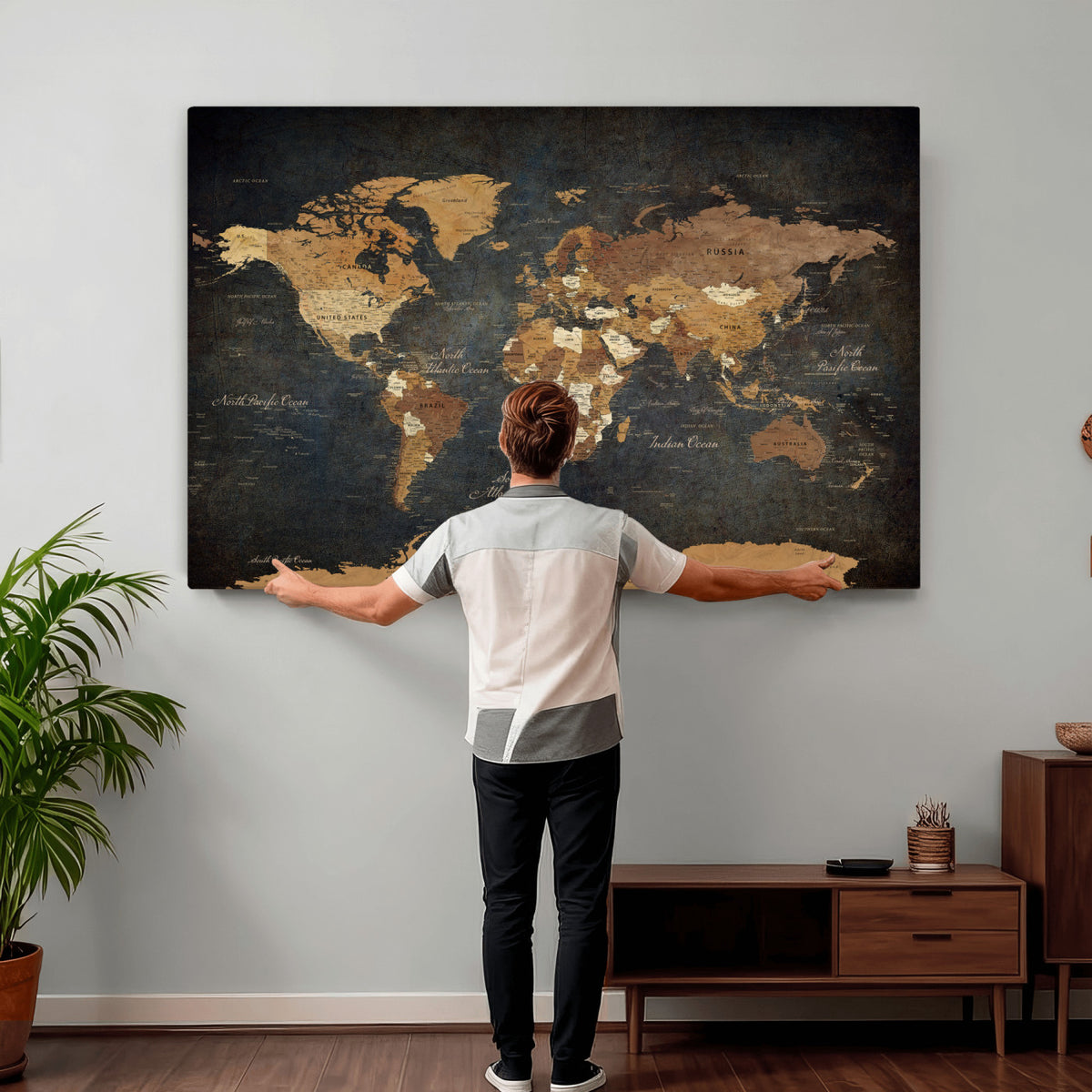 40660012D-MGV-CV-36X24 - Custom Push Pin World Map Wall Art Canvas Print – Personalized Travel Tracker with Pins Framed Large for Home and Office Decor