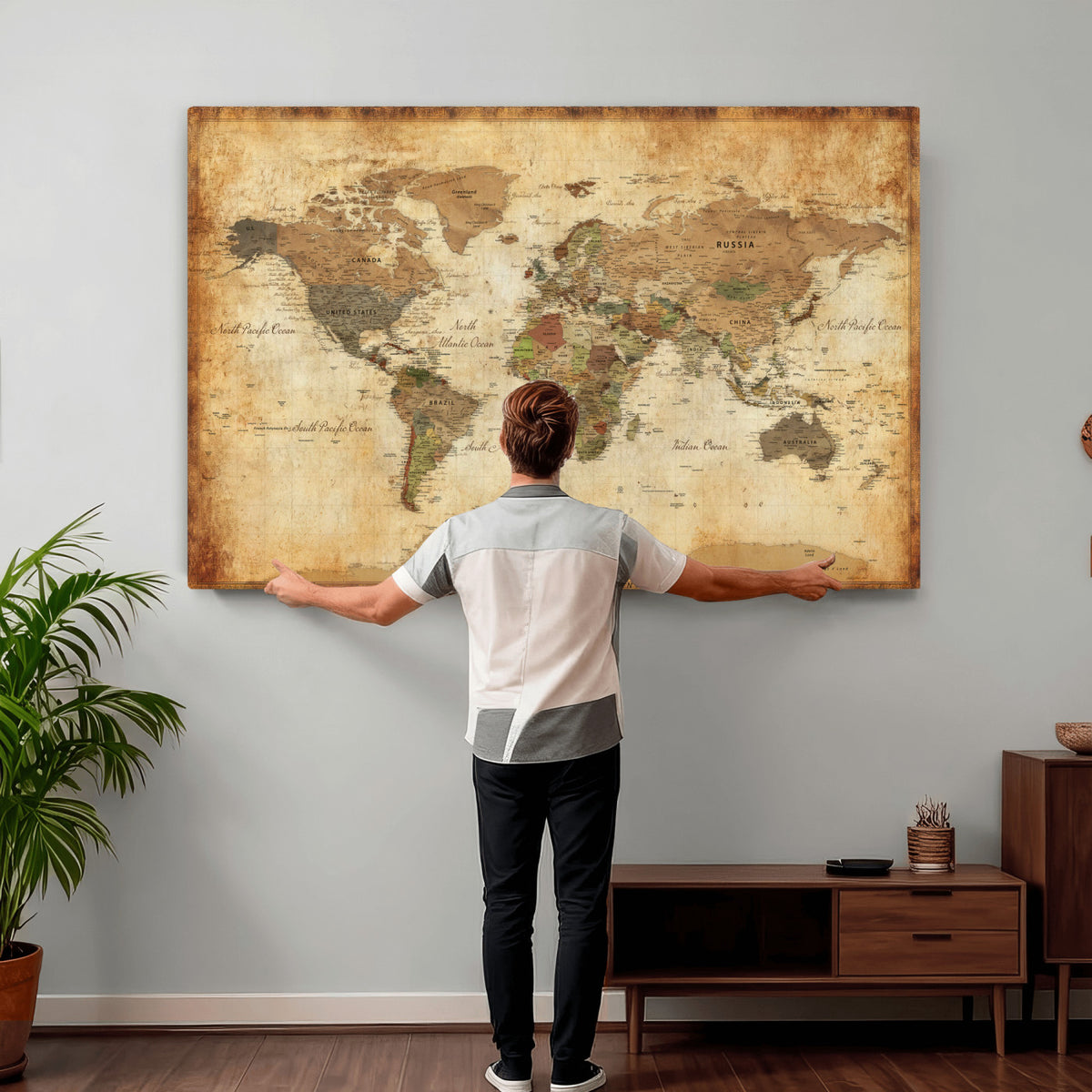 26621467D-MGV-CV-36X24 - Custom Push Pin World Map Wall Art Canvas Print – Personalized Travel Tracker with Pins Framed Large for Home and Office Decor