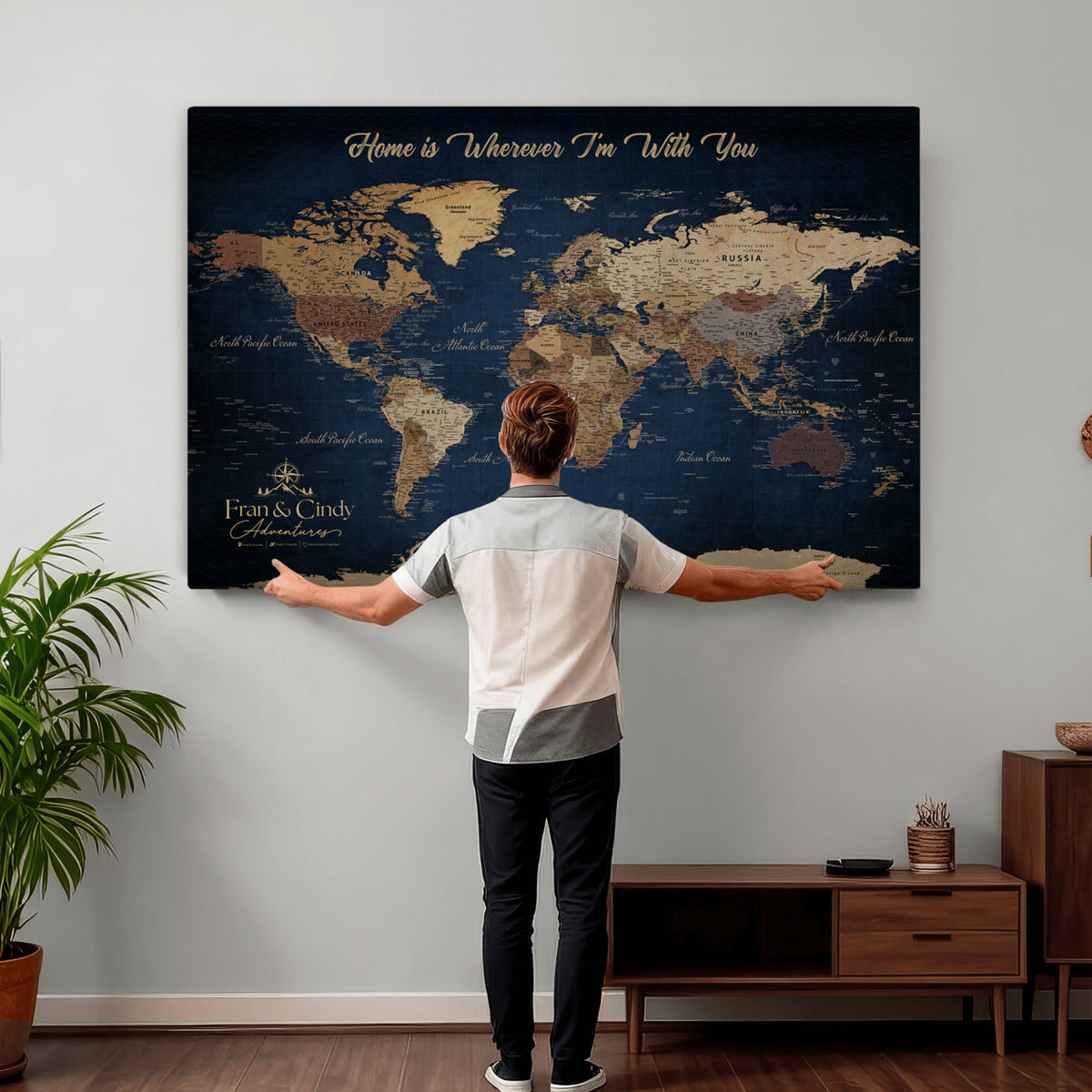 57774467D-MGV-CV-36X24 - Custom Push Pin World Map Wall Art Canvas Print – Personalized Travel Tracker with Pins Framed Large for Home and Office Decor