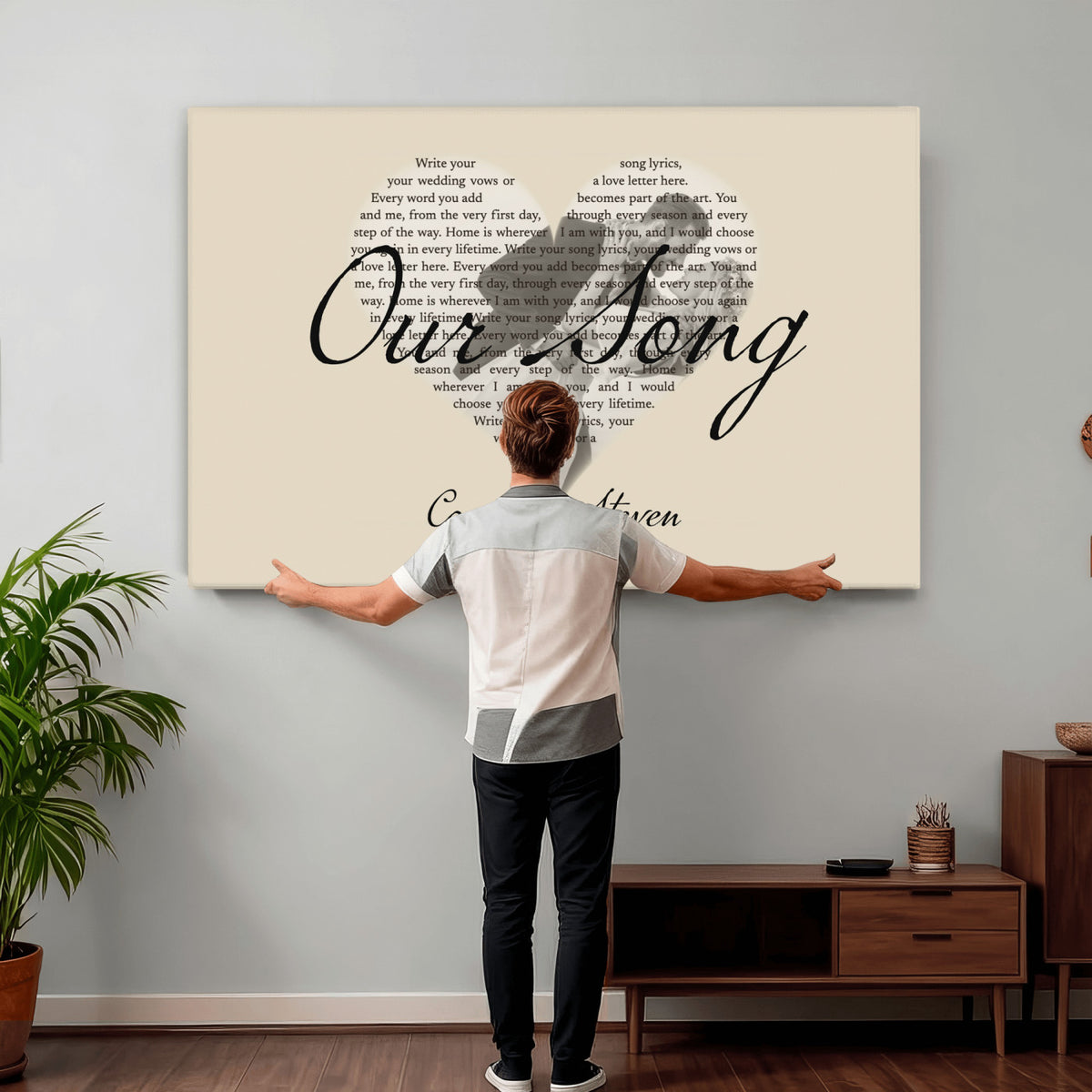 CSTM911D-MGV-CV-36X24 - Lyrics Heart Canvas Print – Personalized Song Lyrics in a Heart Shape Wall Art