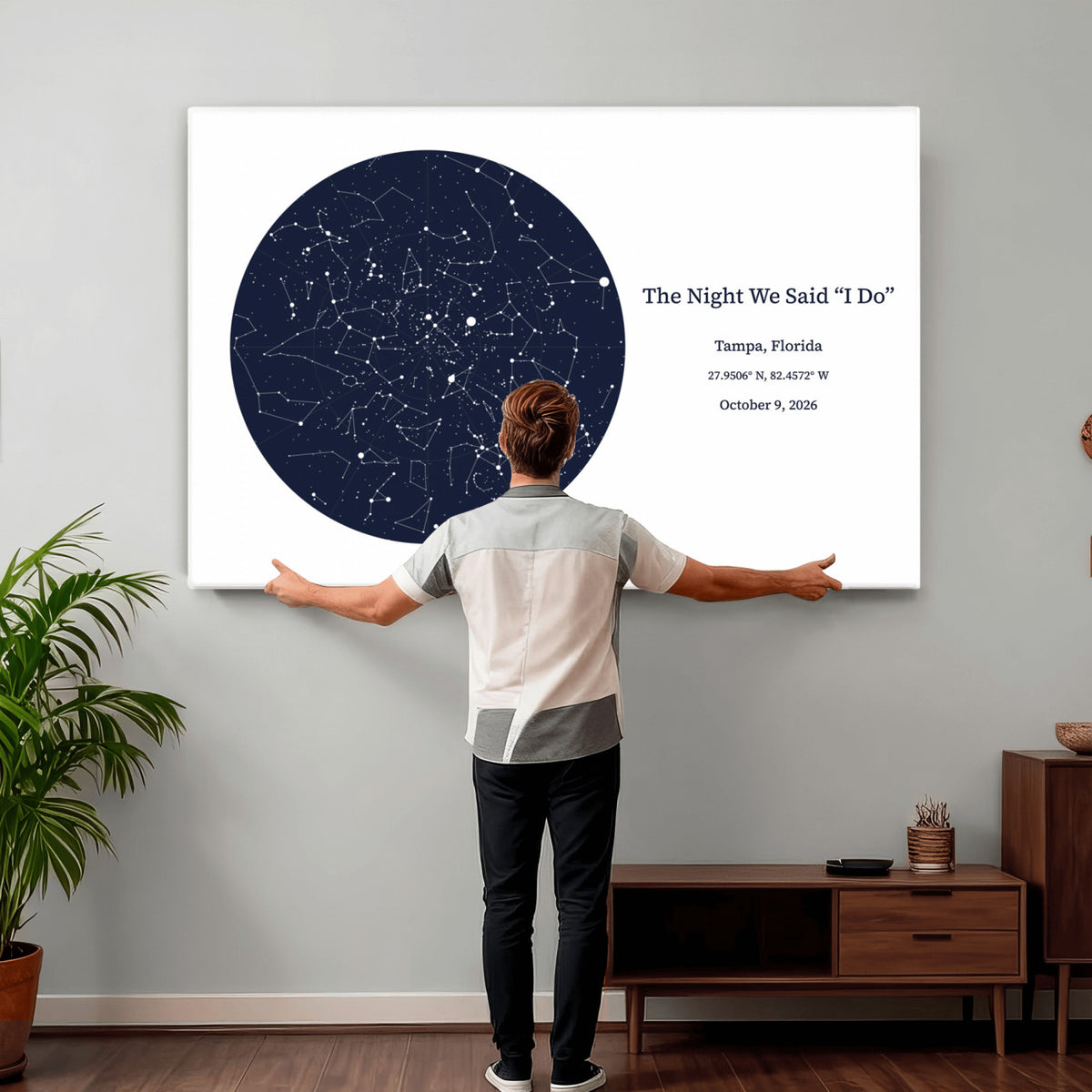 CSTM914STR-MGV-CV-36X24 - Custom Star Map Canvas Print – Personalized Night Sky Wall Art by Date and Location