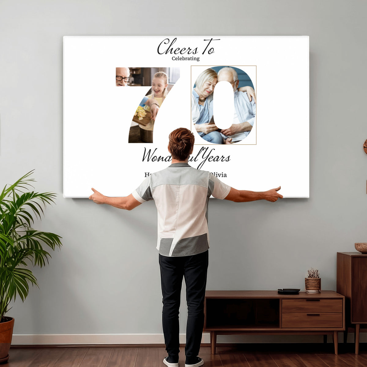 CSTM914DEDE-MGV-CV-36X24 - Number with Photo Canvas Print – Personalized Birthday Number Wall Art