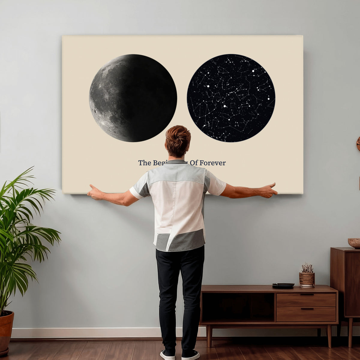 CSTM914LIRIKD-MGV-CV-36X24 - Moon and Stars Canvas Print – Personalized Moon Phase and Star Map Wall Art