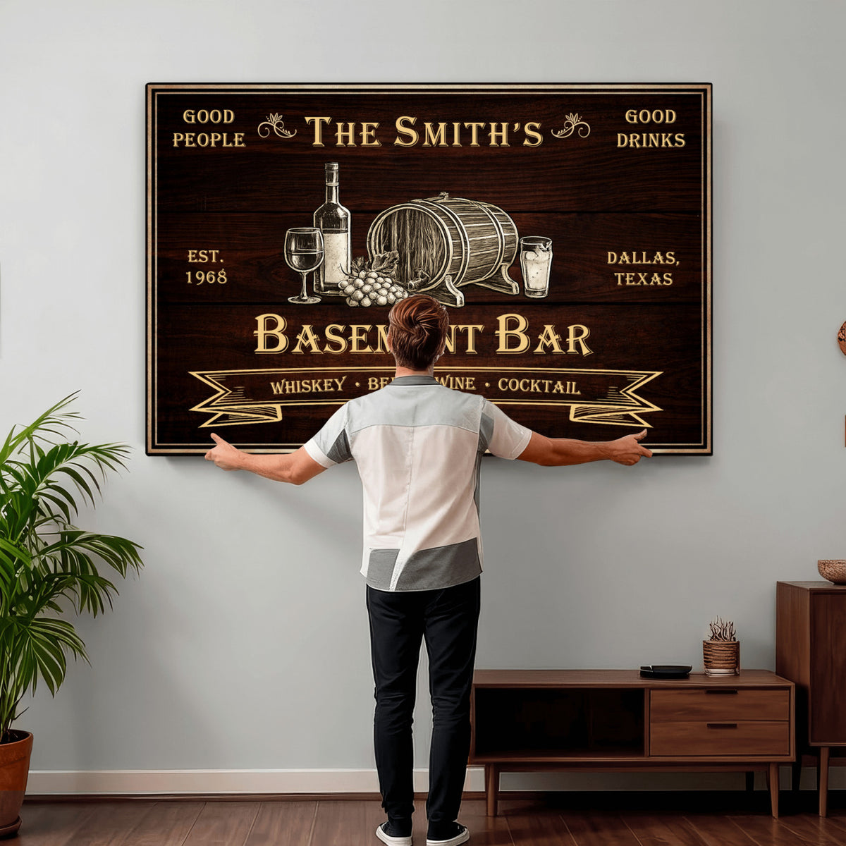 Custom Basement Bar Sign Canvas, Personalized Family Home Bar Wall Art