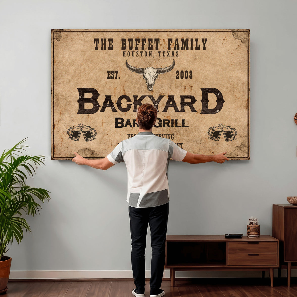 Custom Backyard Bar & Grill Sign Canvas, Personalized Family Name Sign