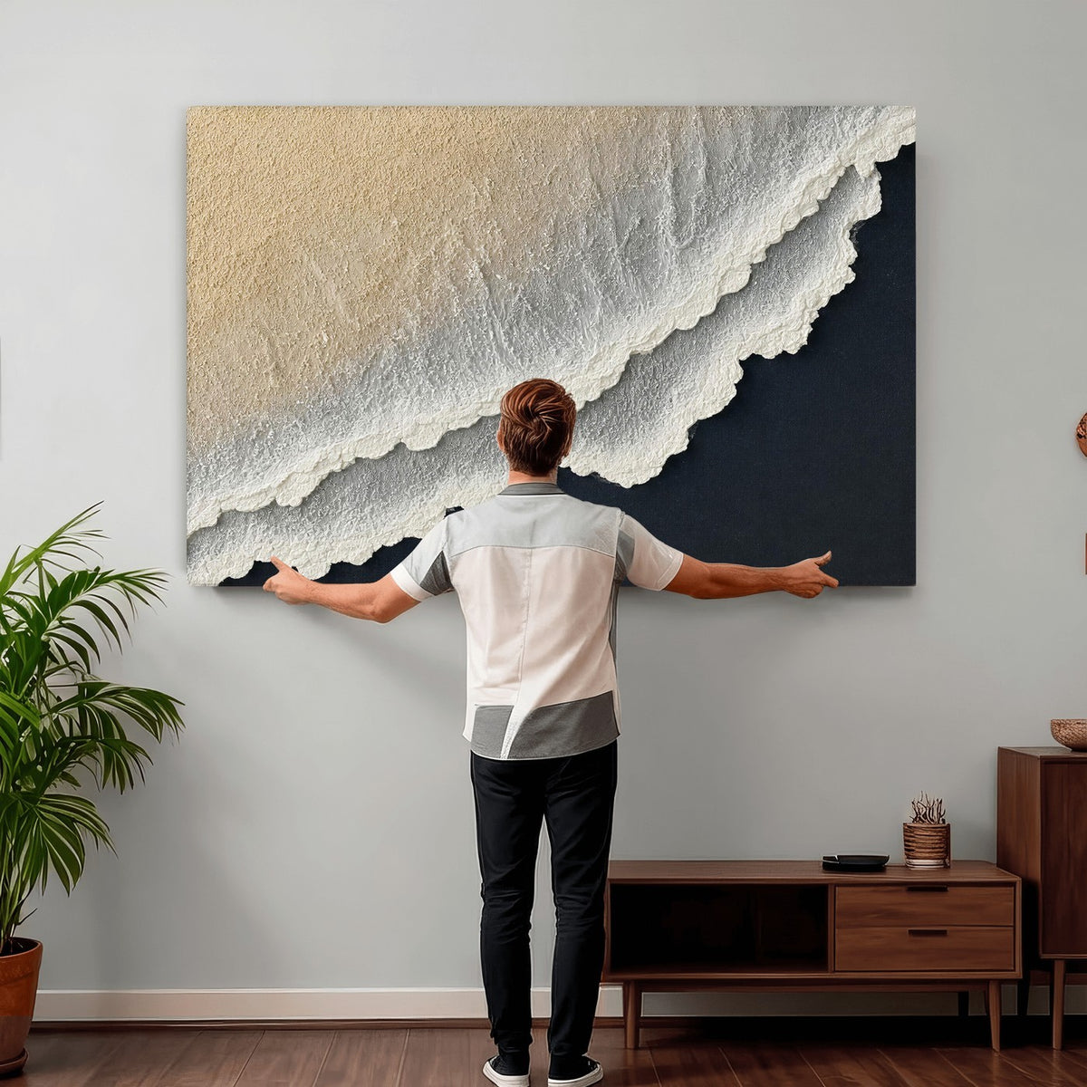 32969959-MGV-CV-24X16 - Abstract Ocean Wave Canvas Wall Art, Coastal Beach Wall Decor for Living Room