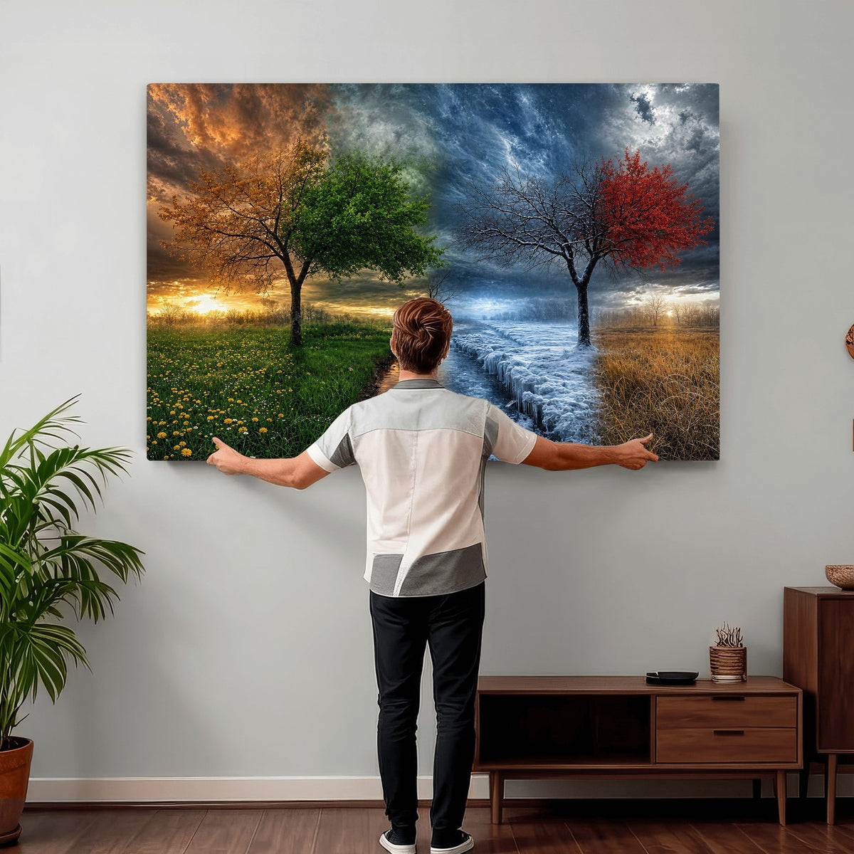 61895574-MGV-CV-24X16 - Four Seasons Tree Canvas Wall Art, Nature Landscape Canvas Print for Living Room