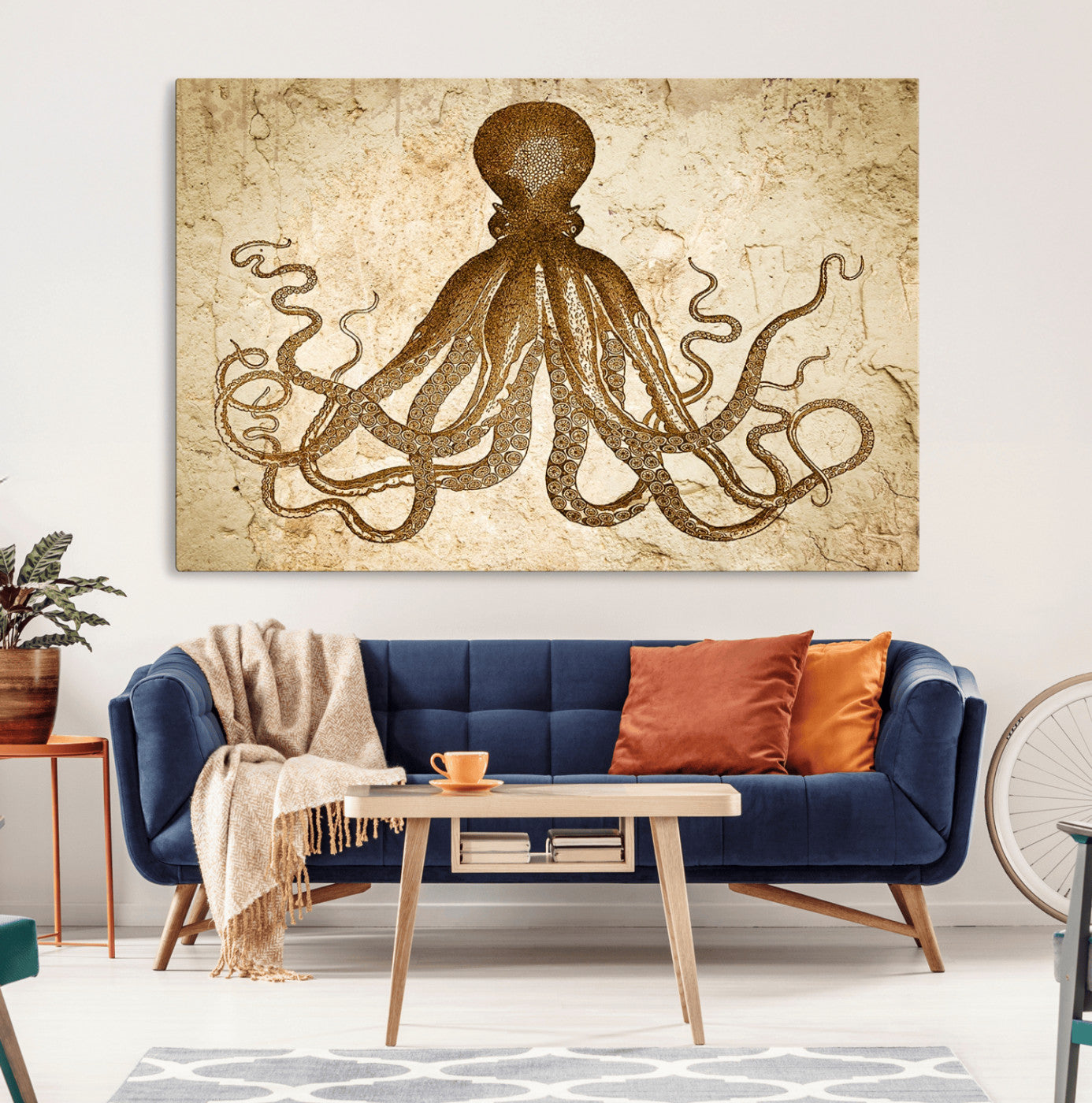 96154-MGV-CV-36X24-Sepia Octopus Wall Art Abstract Animal Canvas Print