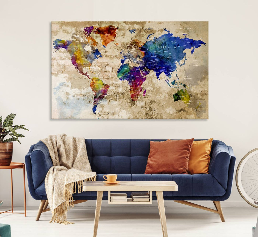 Watercolor World Map Canvas Print World Map Wall Art Great Design Great Gift Idea