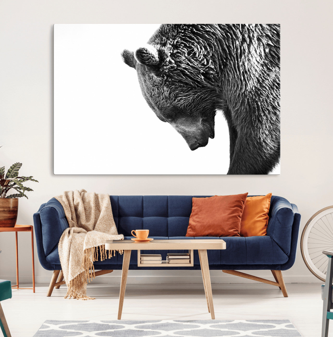 MGV-CV-36X24 - Black and White Grizzly 399 Bear Canvas Print Wall Art | Large Wildlife Canvas Print for Living