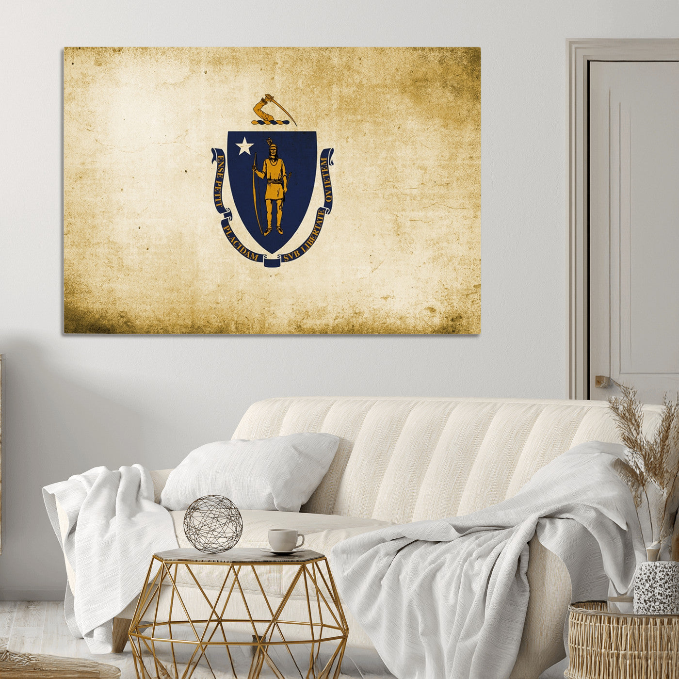 37316-MGV-CV-36X24-Massachusetts Flag Wall Art Canvas Print