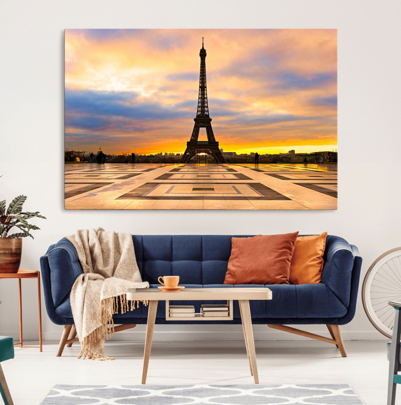 MGV-CV-36X24 - Paris Eiffel Tower Sunset Canvas Wall Art Print - Iconic Landmark Decor with Vibrant Colors